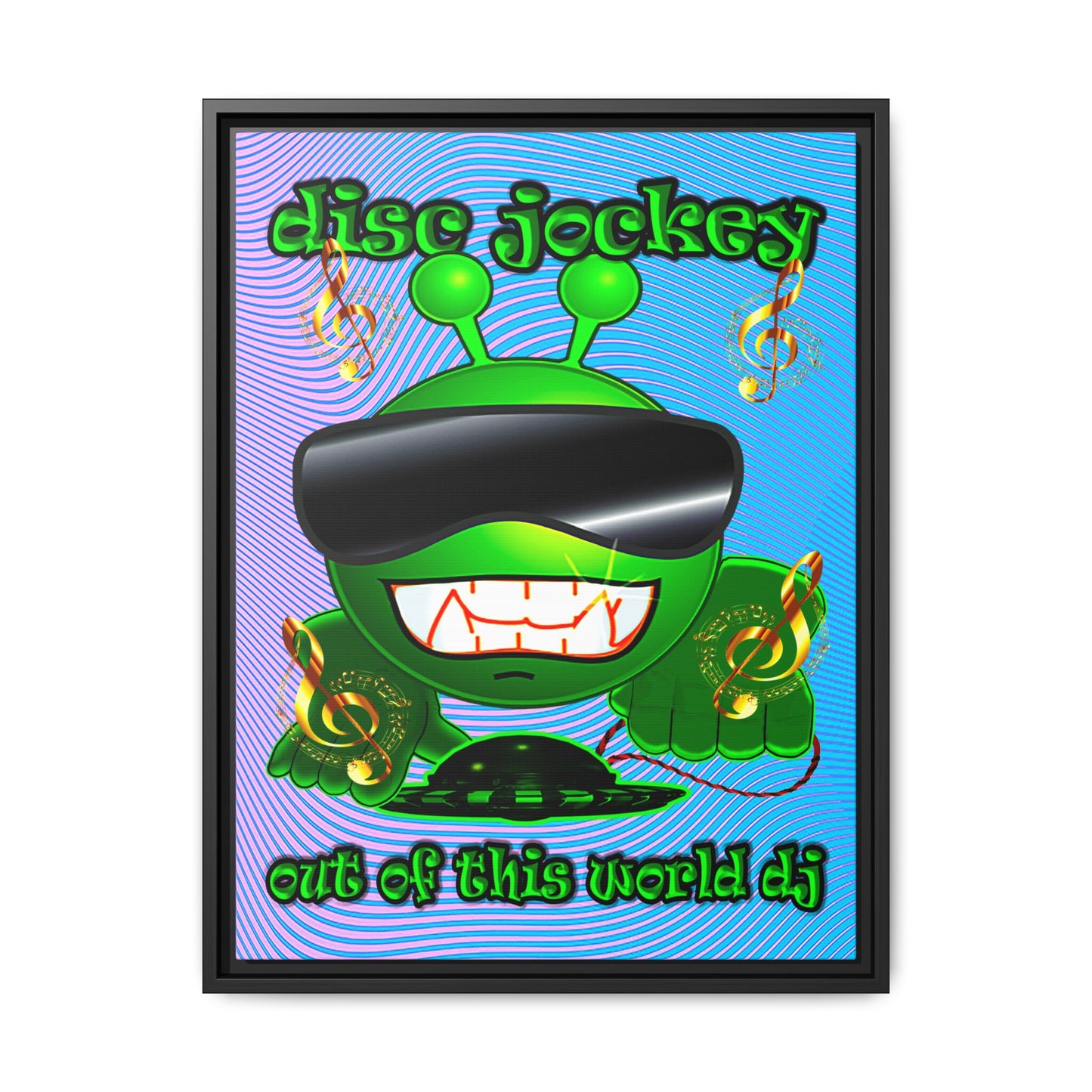 disc jockey - framed canvas art (light blue-purple wave)