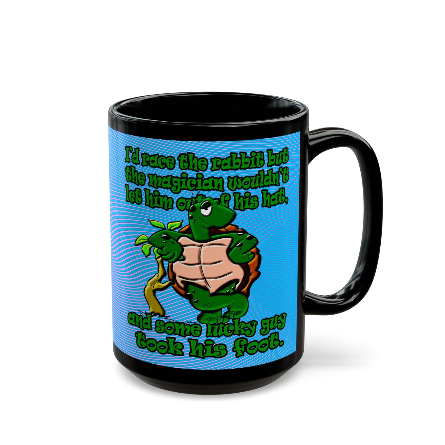 turtle race - Black Mug (light blue-purple wave)