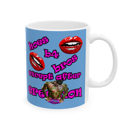 hoes b4 bros - White Mug (light blue)
