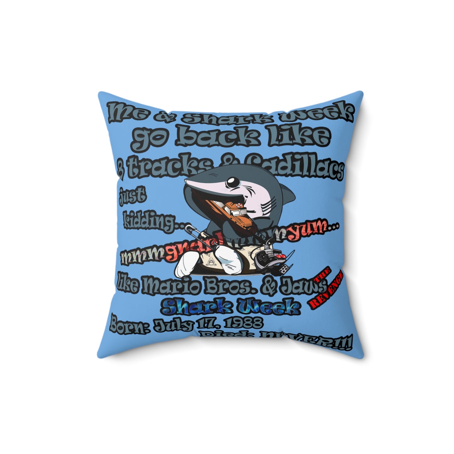 shark week - Spun Polyester Square Pillow - (light blue)