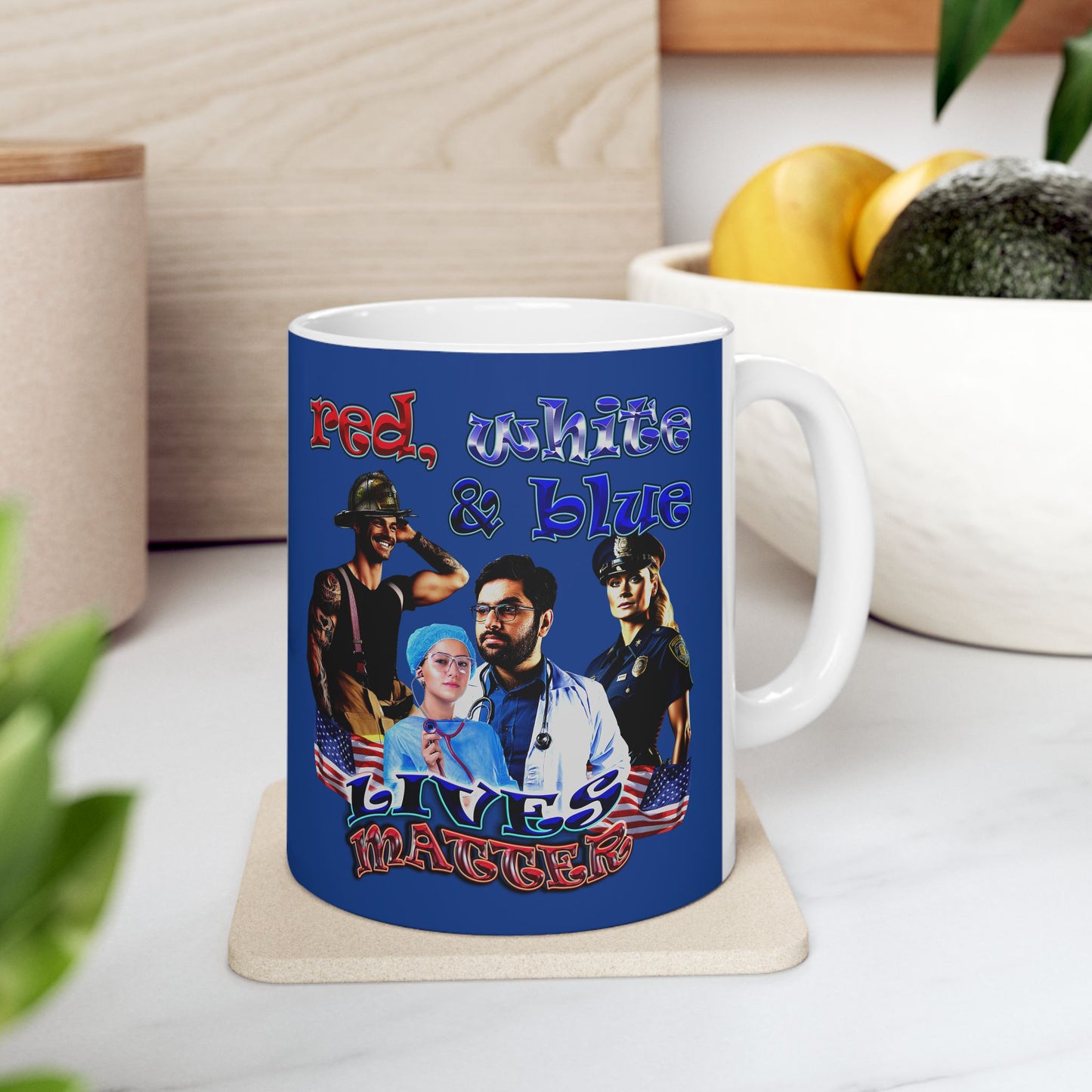 rw&b lives matter - White Mug (dark blue)