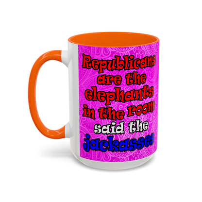 donkeys and elephants - Accent Mug (pink swirl)