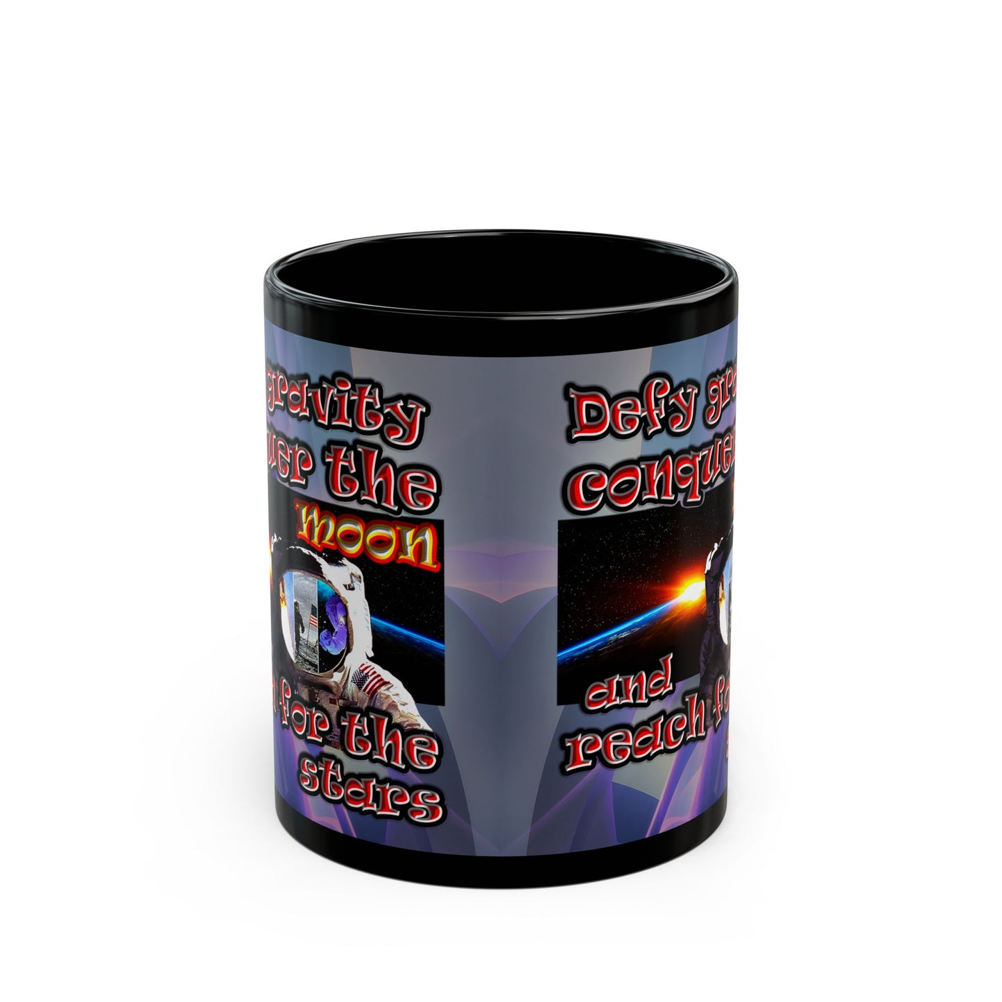 defy conquer reach - Black Mug (grey-pink wave)