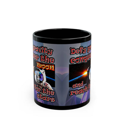 defy conquer reach - Black Mug (grey-pink wave)