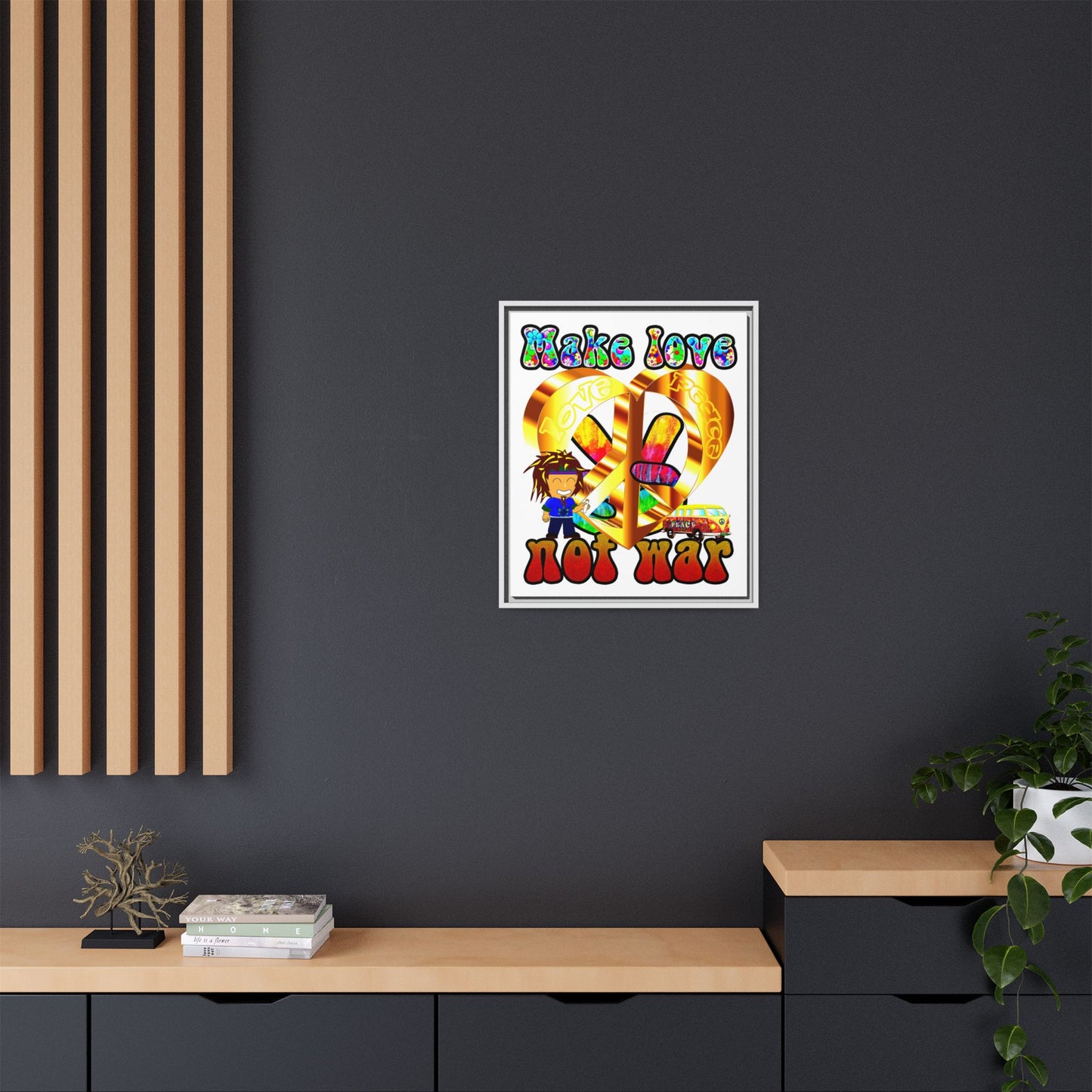 love peace - framed canvas art (white)