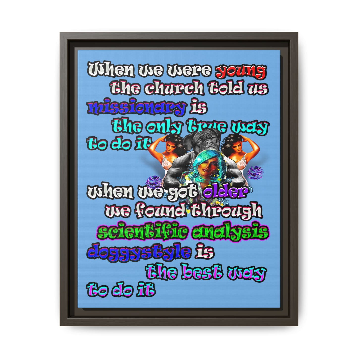 doggystyle - framed canvas art (light blue)