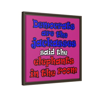 donkeys and elephants - framed canvas art (pink)