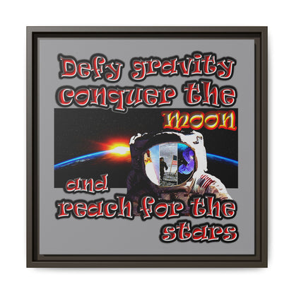 defy conquer reach - framed canvas art (grey)