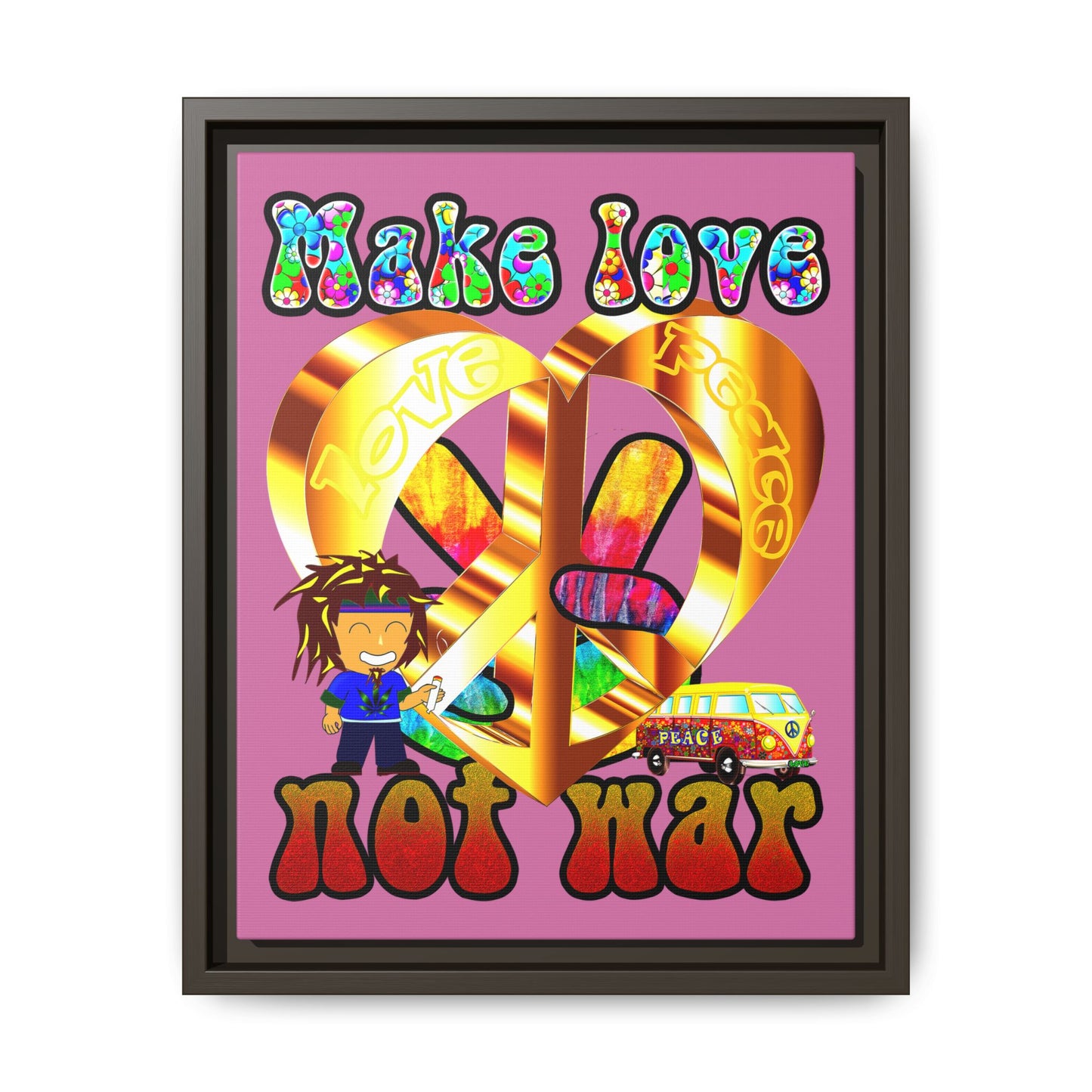 love peace - framed canvas art (light pink)