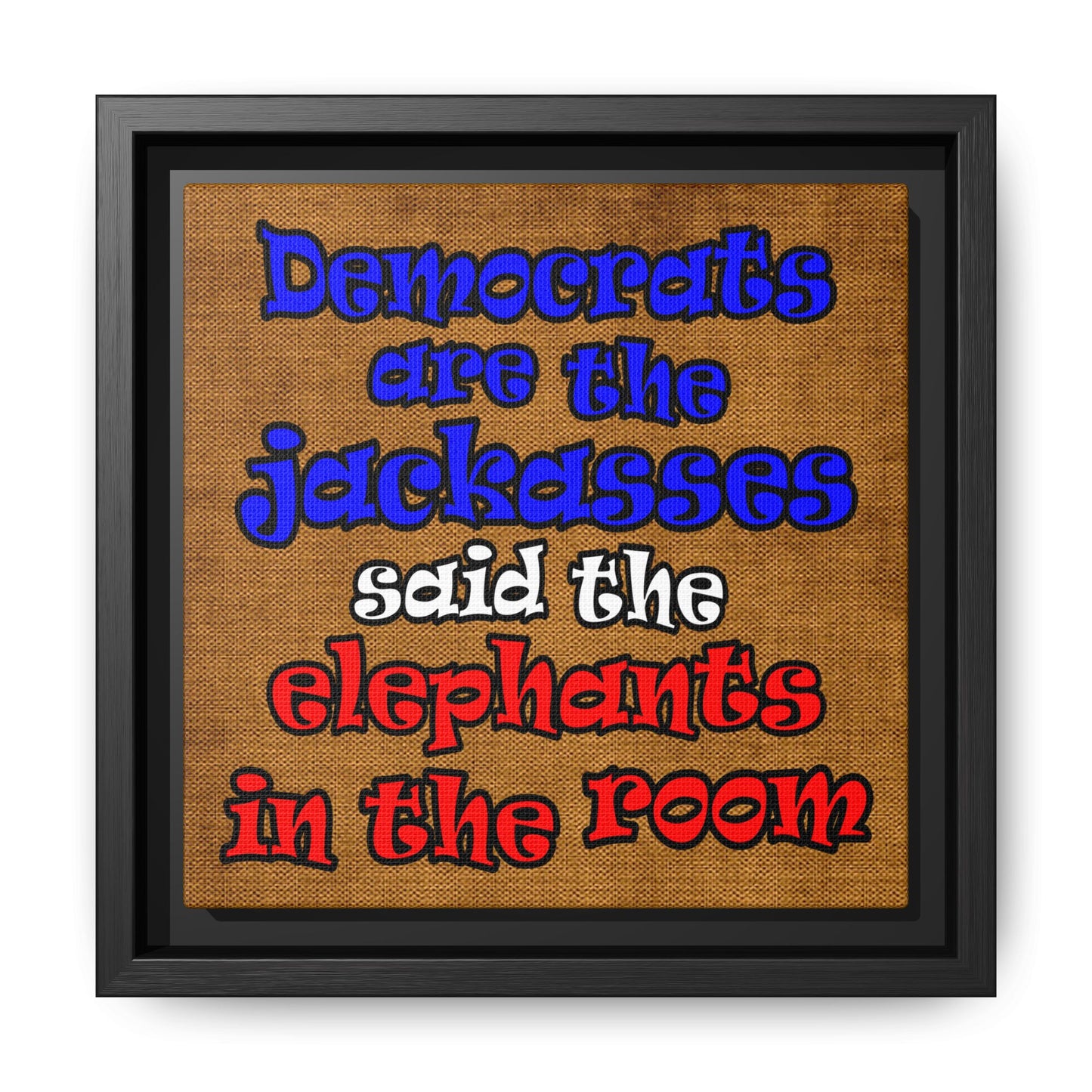 donkeys and elephants - framed canvas art (brown papyrus)