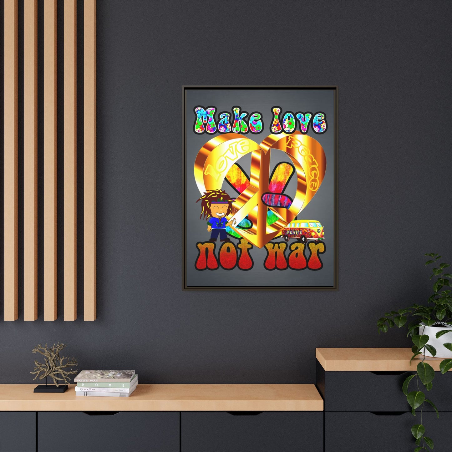 love peace - framed canvas art (grey-light grey)