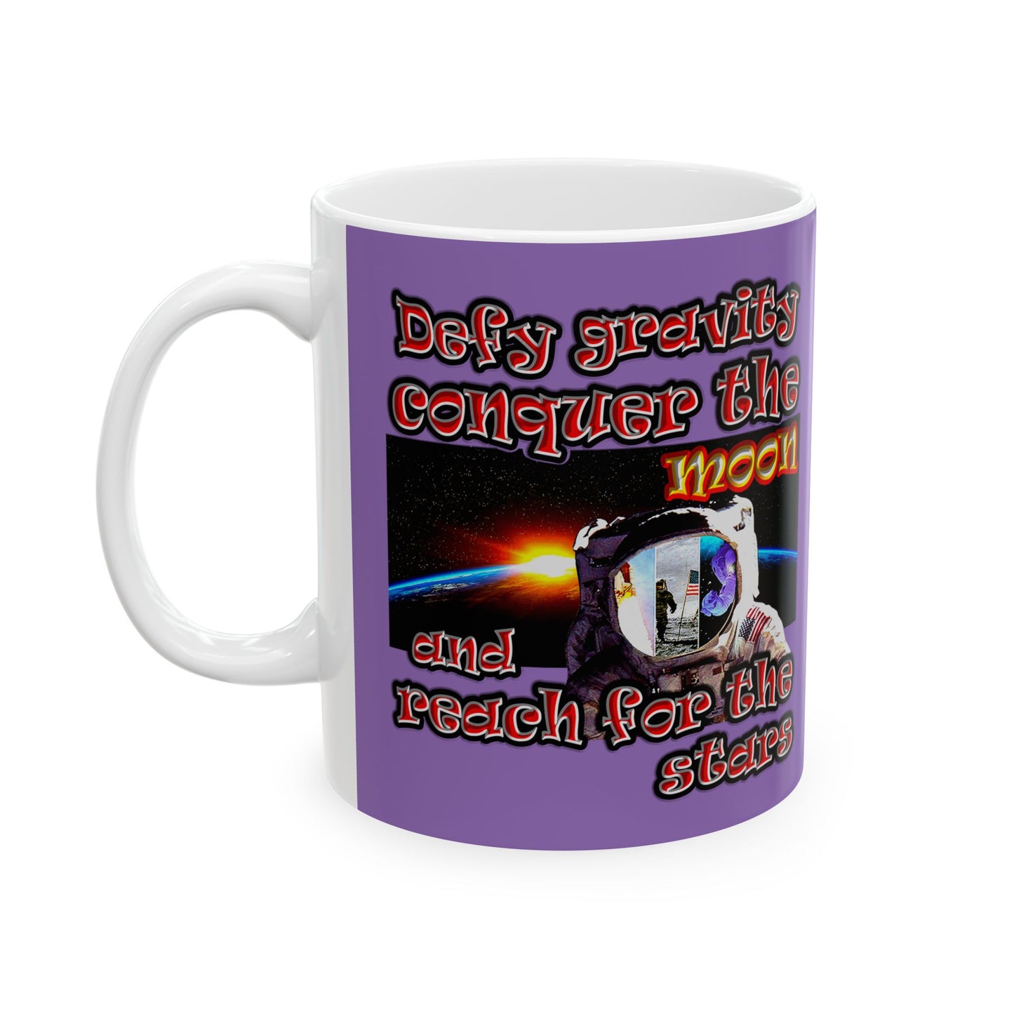 defy conquer reach - White Mug (light purple)
