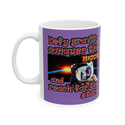 defy conquer reach - White Mug (light purple)