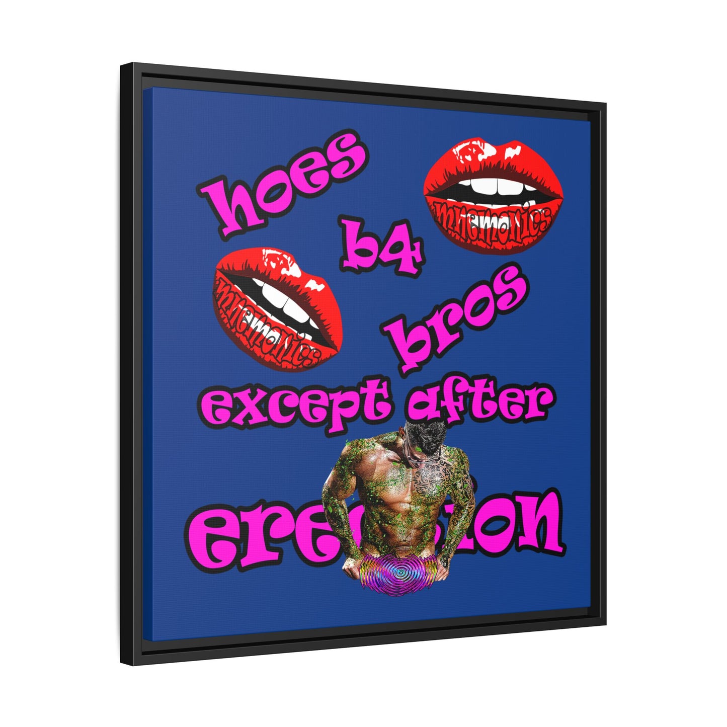 hoes b4 bros - framed canvas art (dark blue)