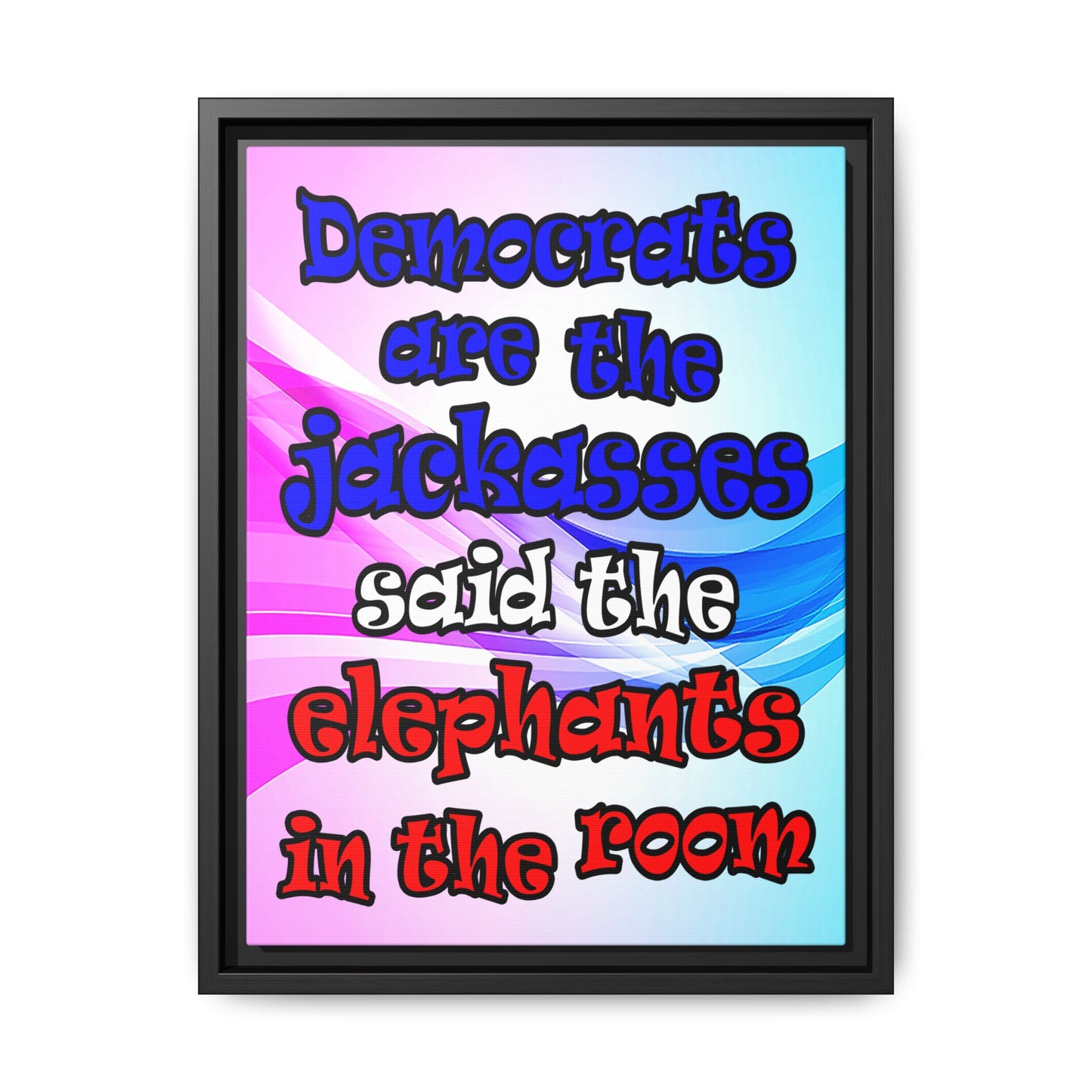 donkeys and elephants - framed canvas art (light blue-pink wave)
