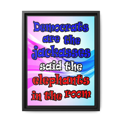 donkeys and elephants - framed canvas art (light blue-pink wave)