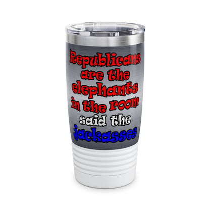 donkeys and elephants - Ringneck Tumbler, 20oz (brushed nickel)