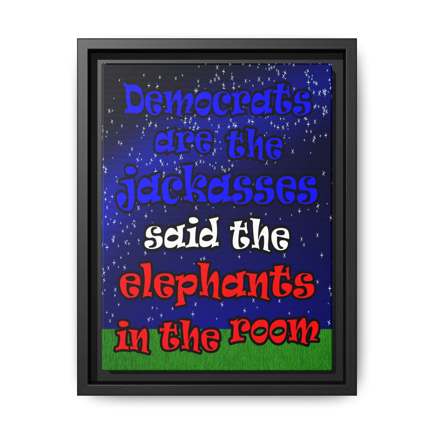 donkeys and elephants - framed canvas art ('snoops' background)