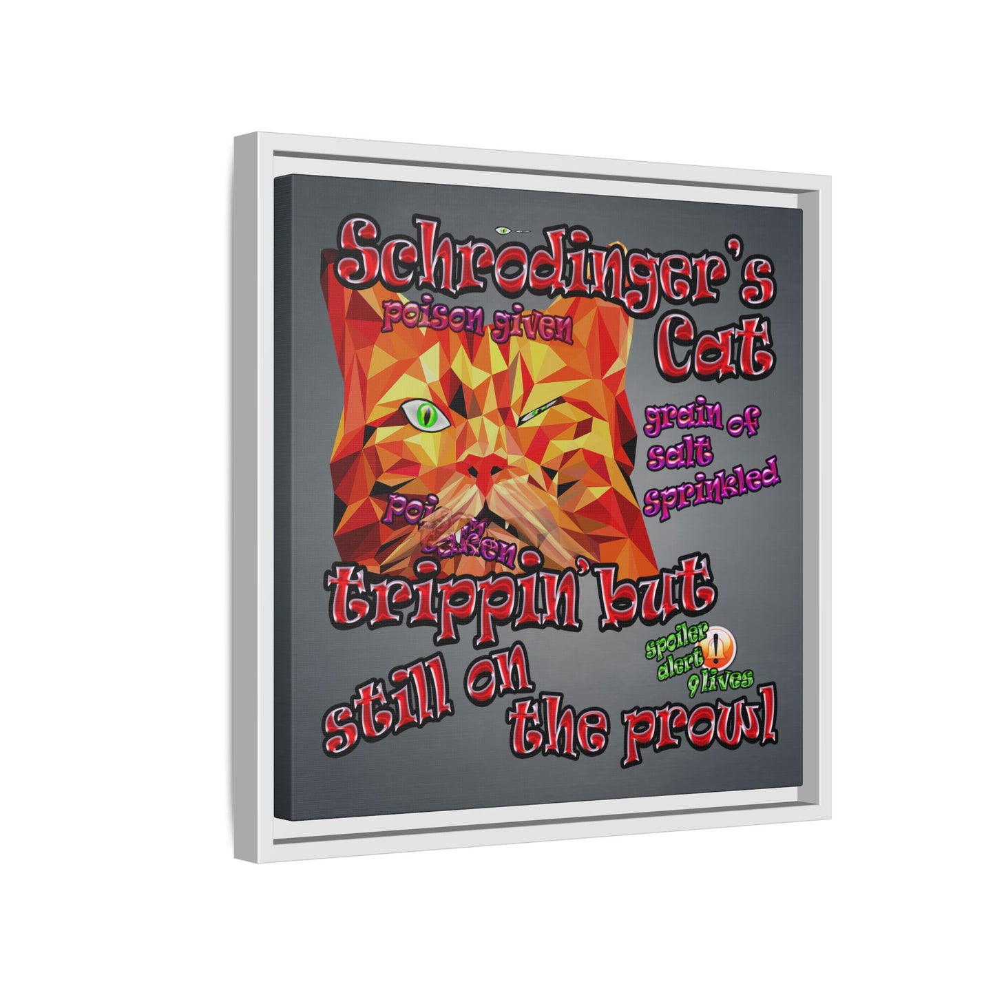 schrodinger's cat - framed canvas art (grey-light grey)