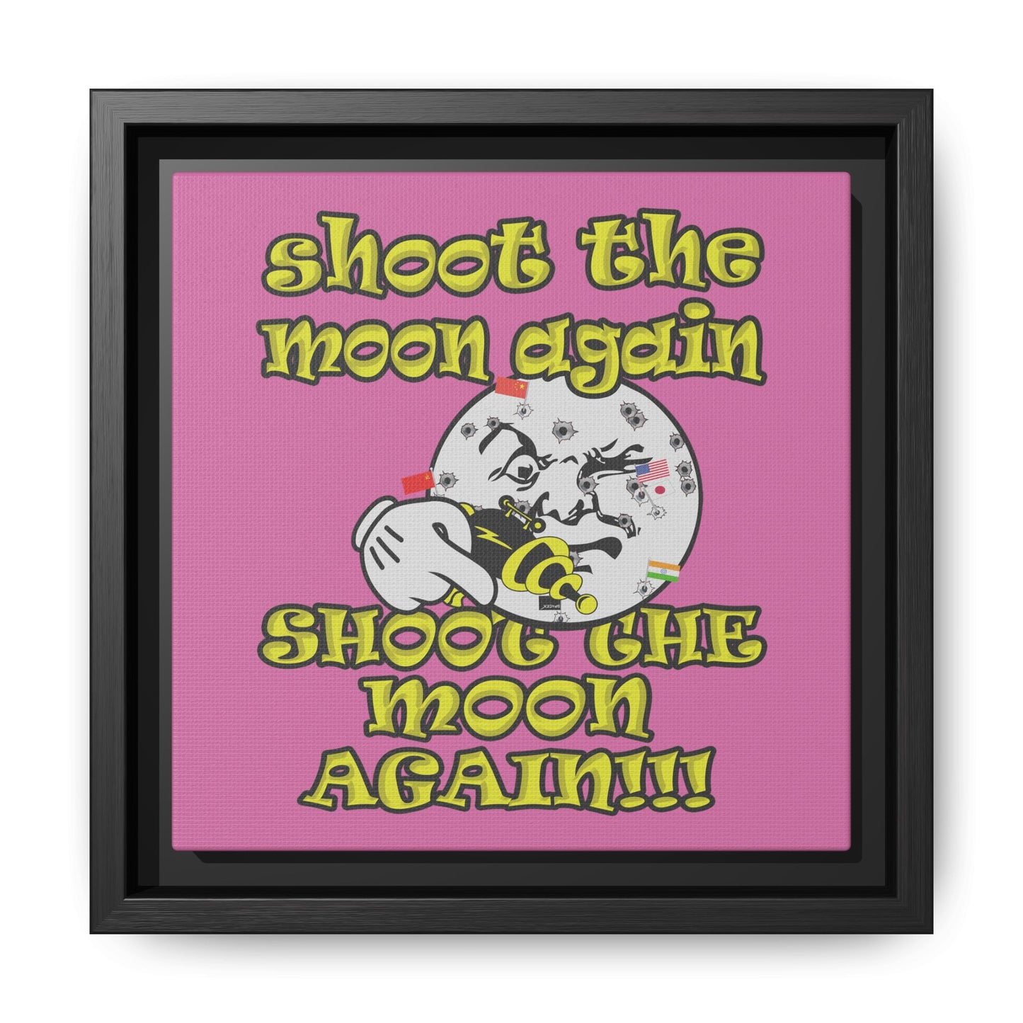 shoot the moon again - framed canvas art (light pink)