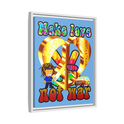 love peace - framed canvas art (light blue)