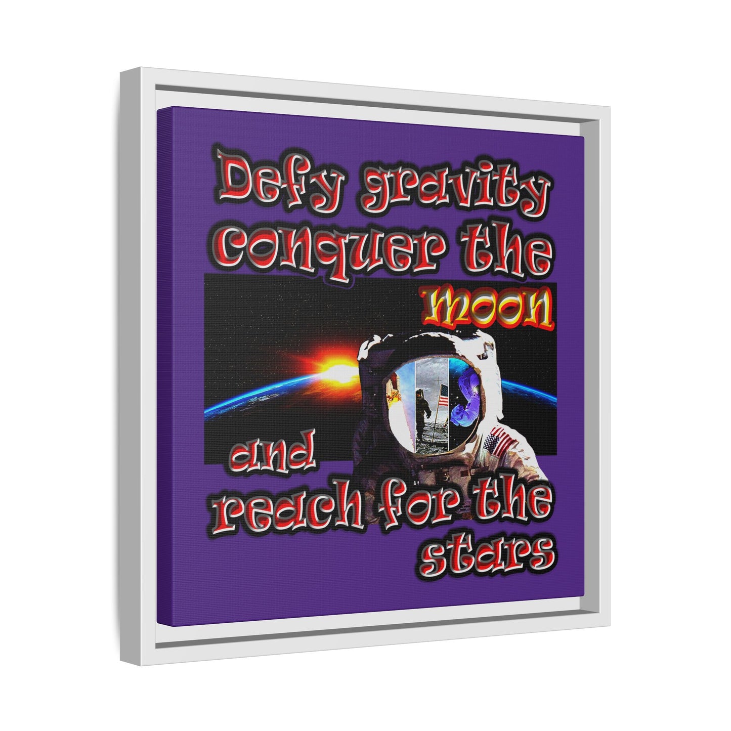defy conquer reach - framed canvas art (purple)
