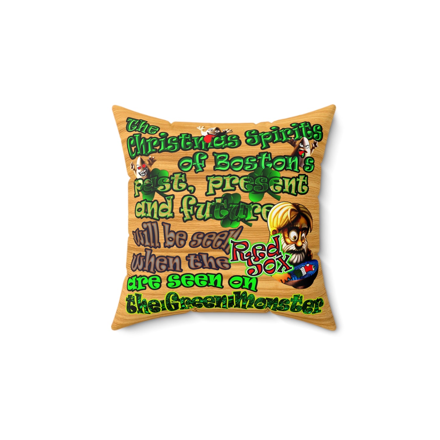 christmas spirits of boston - Faux Suede Square Pillow - (butterscotch wood finish)
