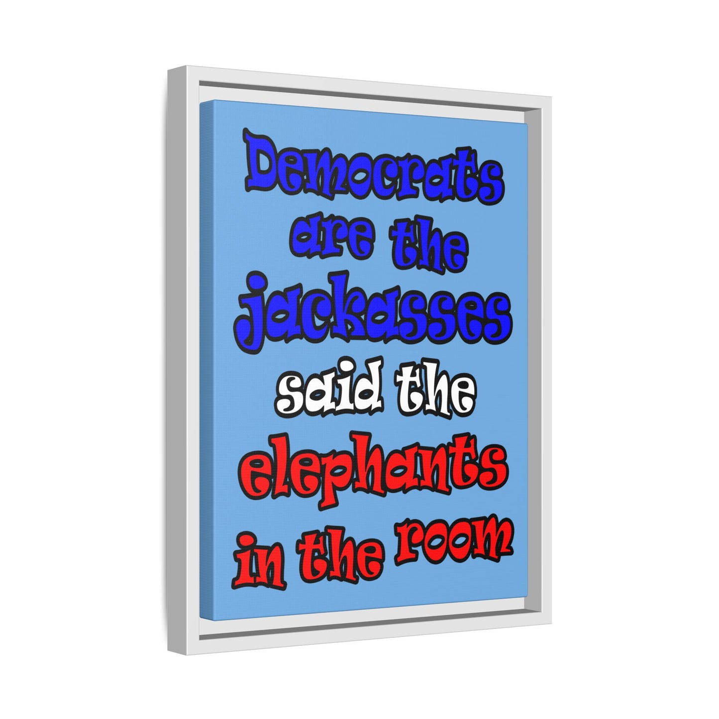 donkeys and elephants - framed canvas art (light blue)