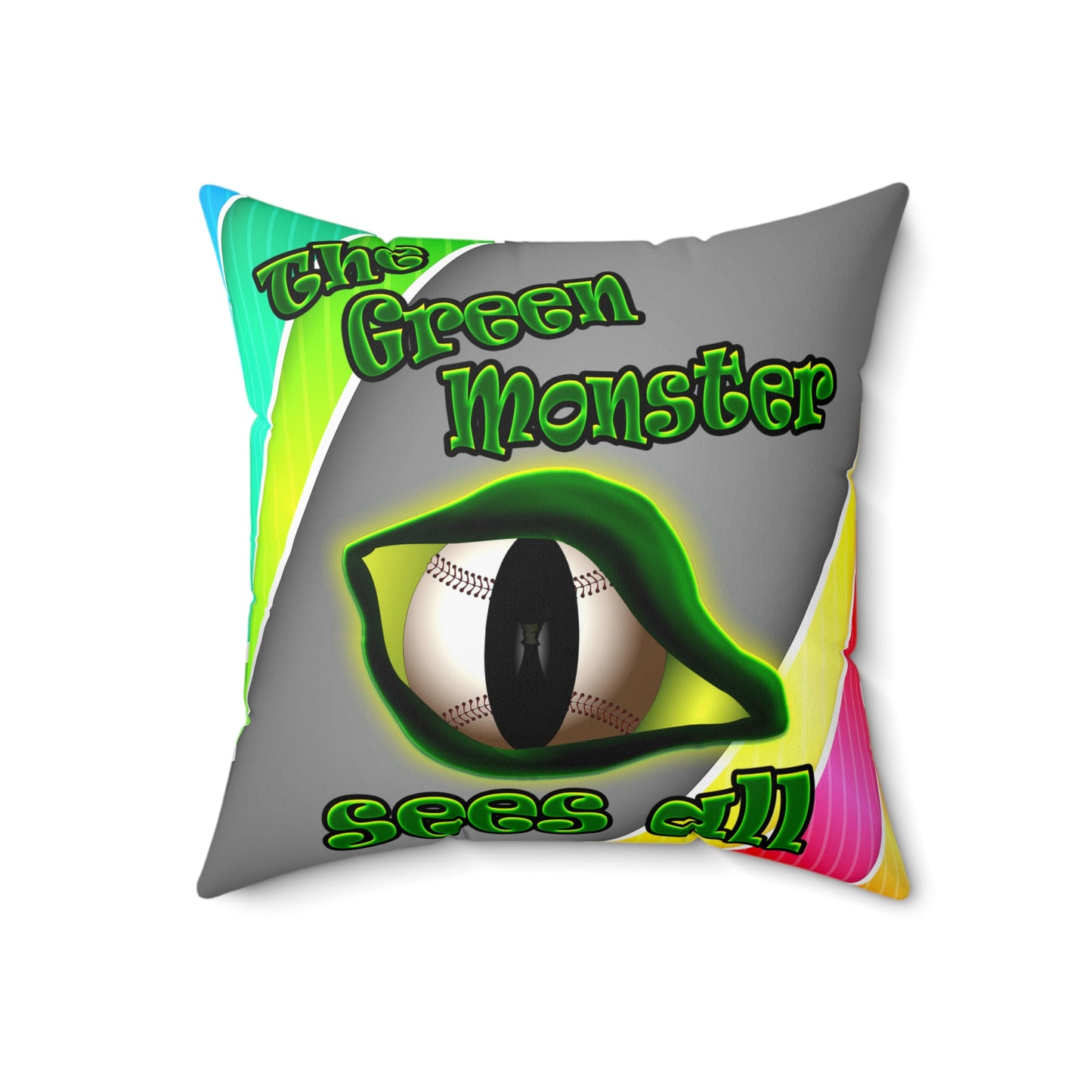 green monster - Spun Polyester Square Pillow - (rainbow split)