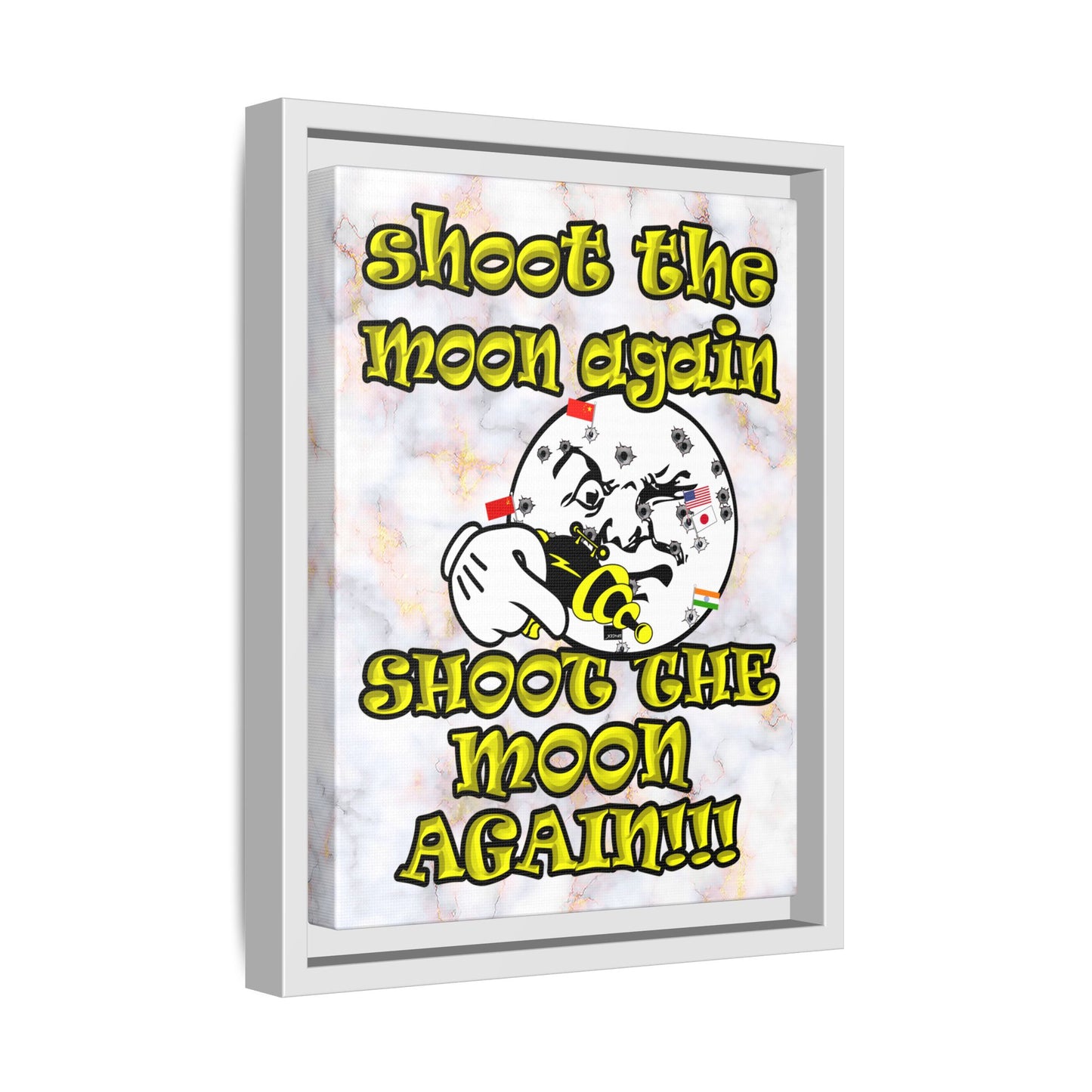 shoot the moon again - framed canvas art (white marble)