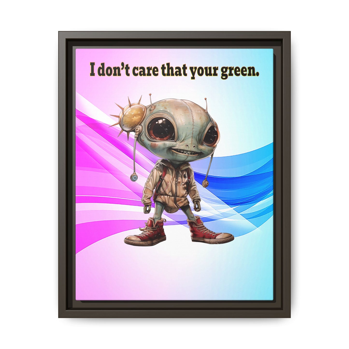 I don't care that your green - framed canvas art (light blue-pink wave)