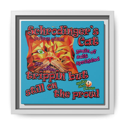schrodinger's cat - framed canvas art (turquoise)