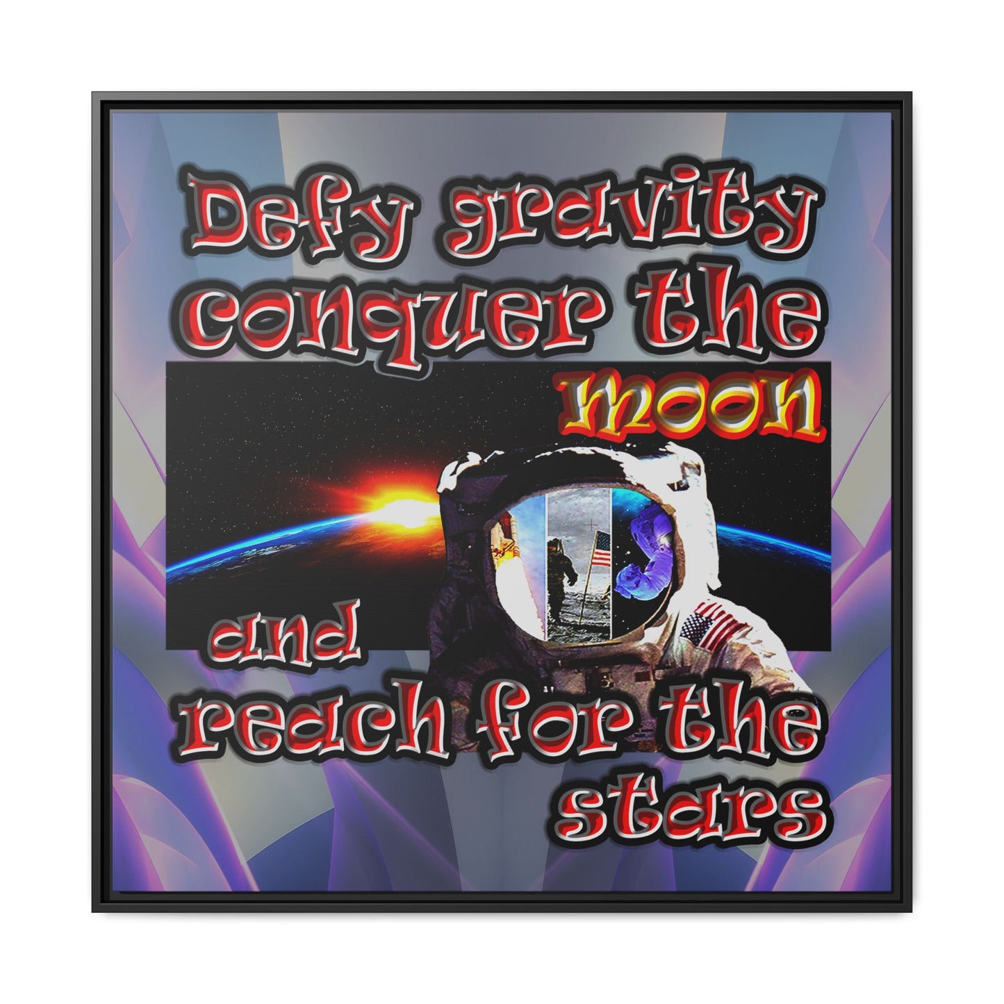 defy conquer reach - framed canvas art (grey-pink wave)