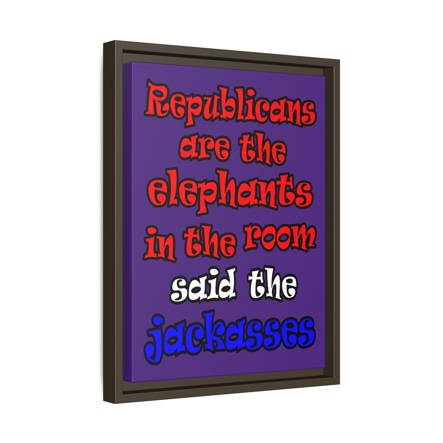donkeys and elephants - framed canvas art (purple)