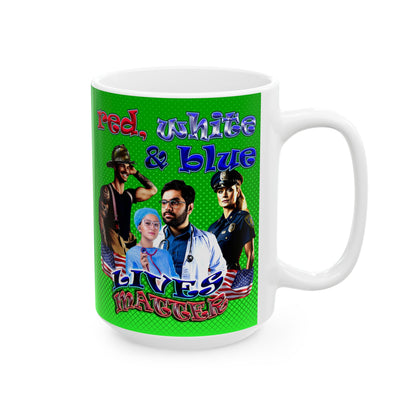 rw&b lives matter - White Mug (logo green)