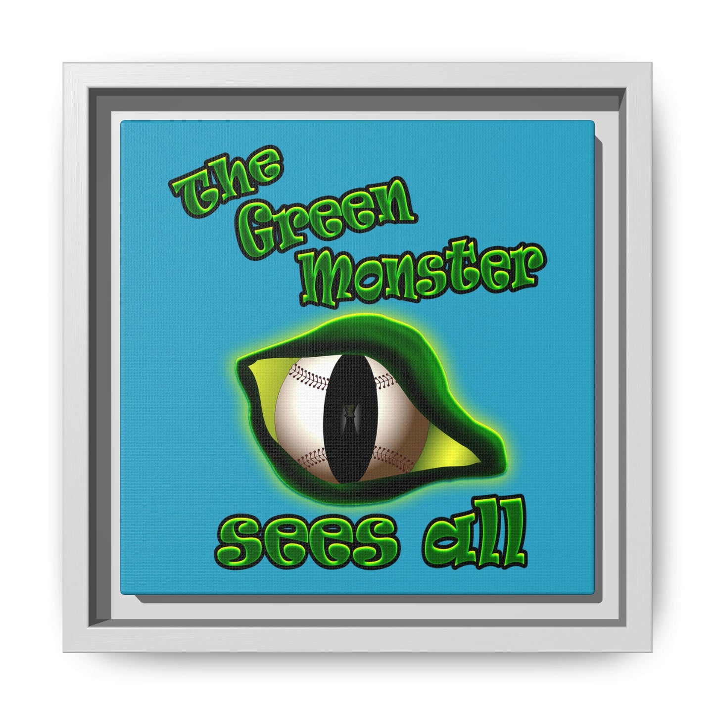 green monster - framed canvas art (turquoise)