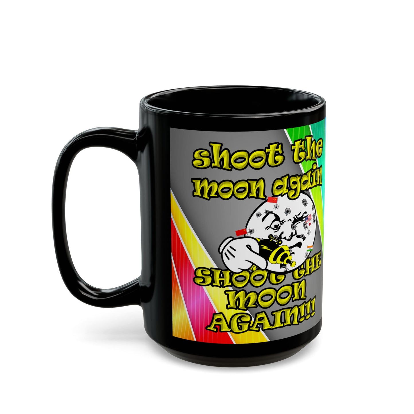 shoot the moon again - Black Mug (rainbow split)