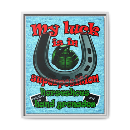 my luck - framed canvas art (faded blue)