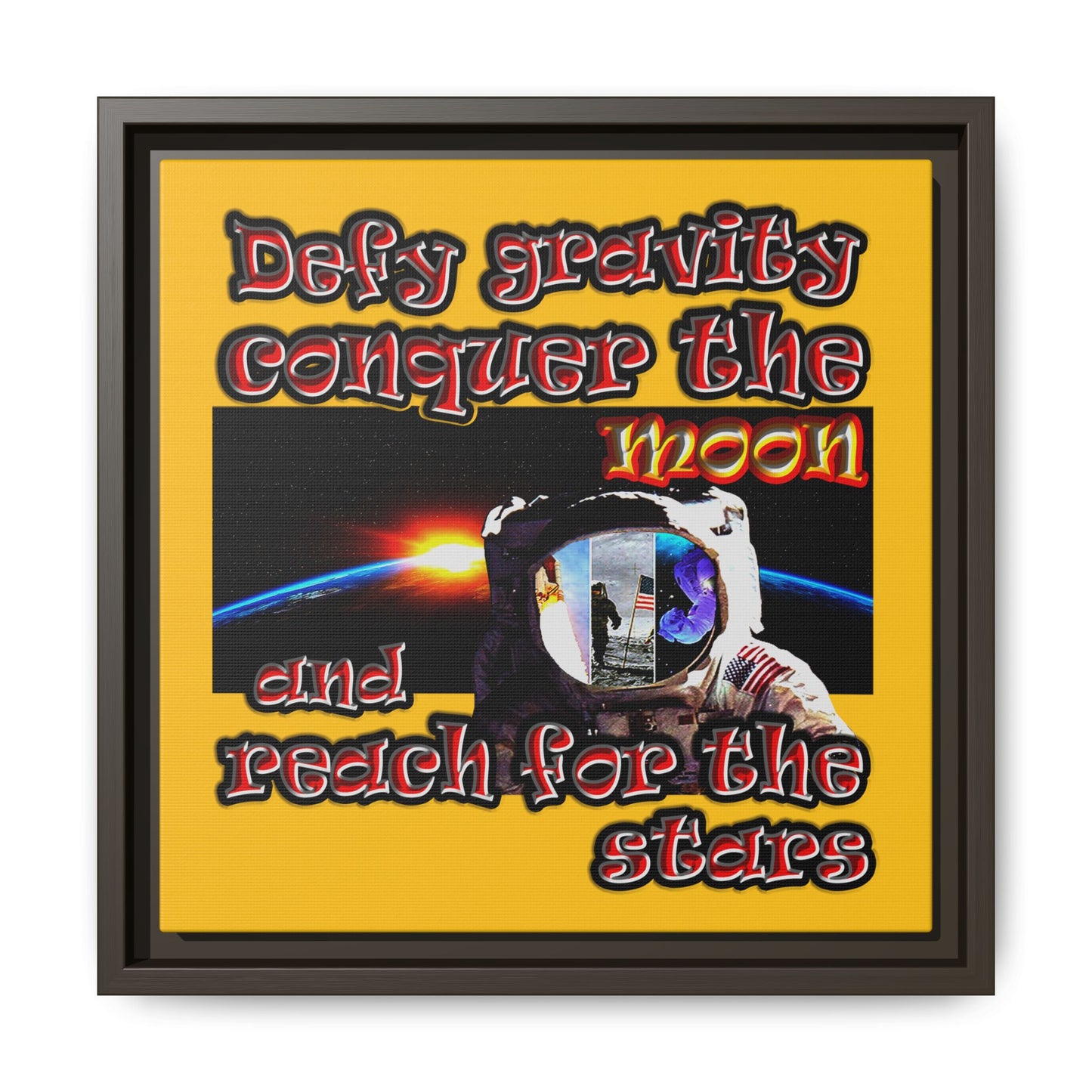 defy conquer reach - framed canvas art (yellow)