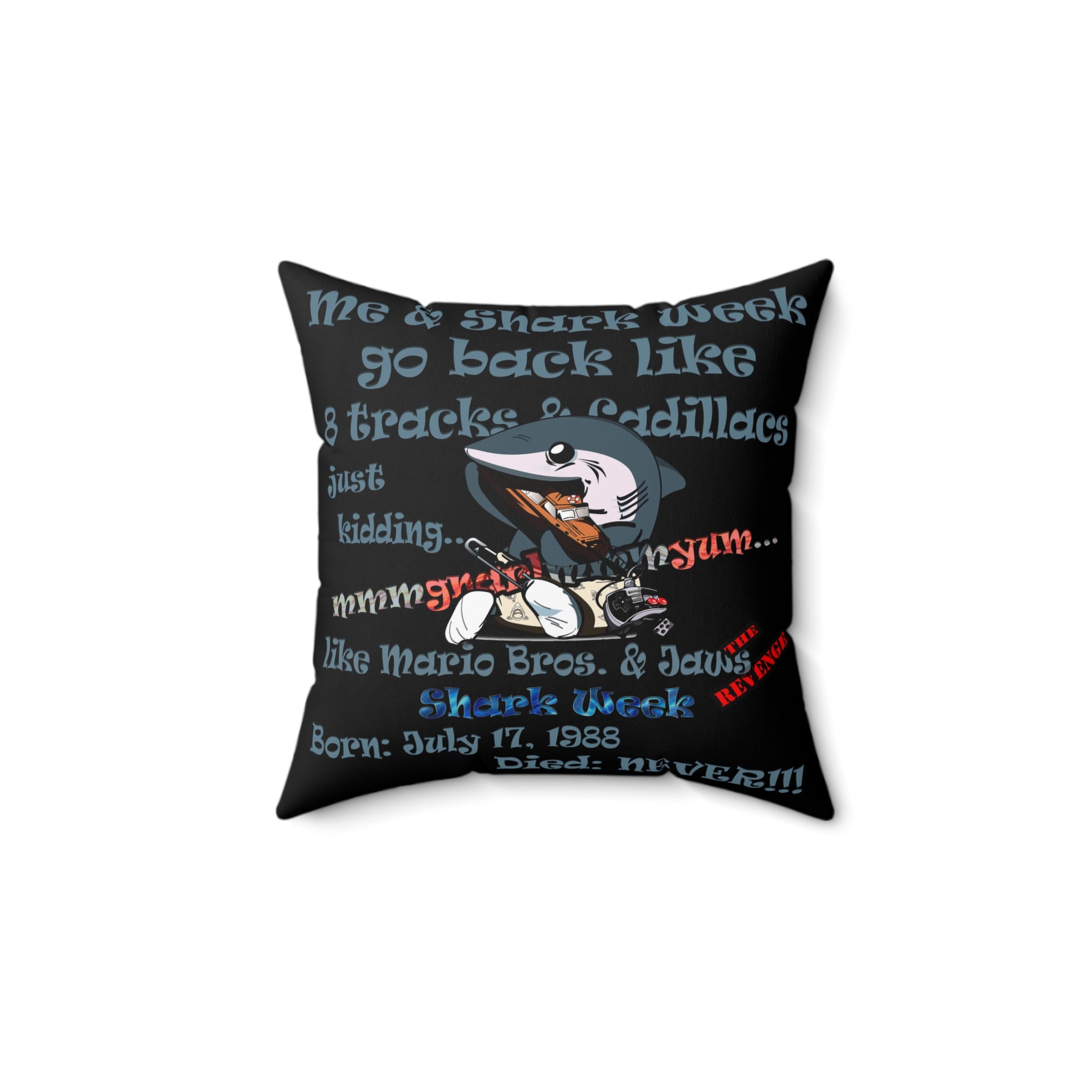 shark week - Faux Suede Square Pillow - (black)