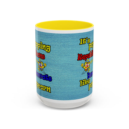 popping like popcorn - Accent Mug (faded dark blue)