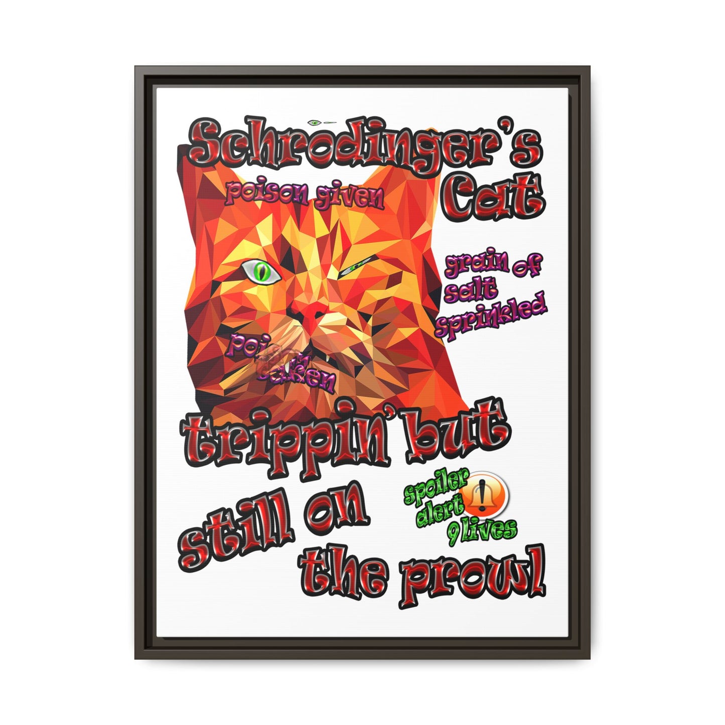 schrodinger's cat - framed canvas art (white)
