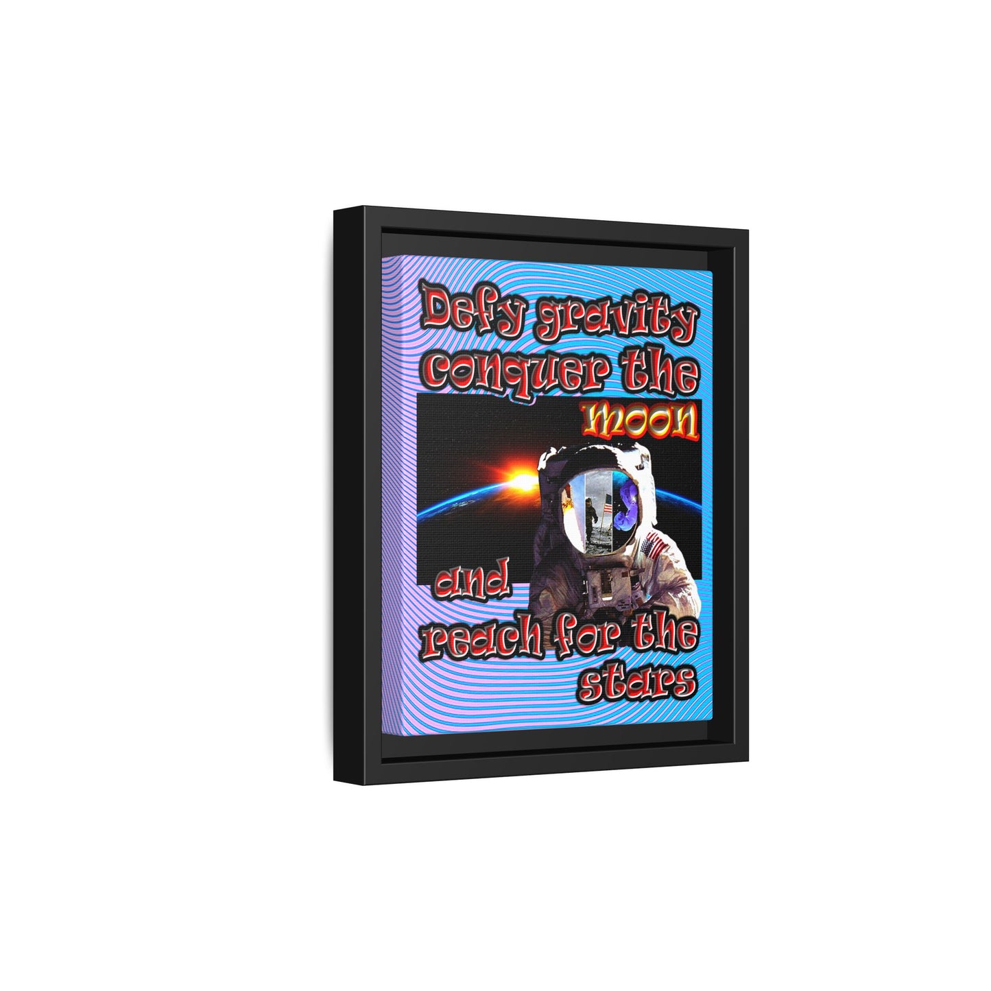 defy conquer reach - framed canvas art (light blue-purple wave)