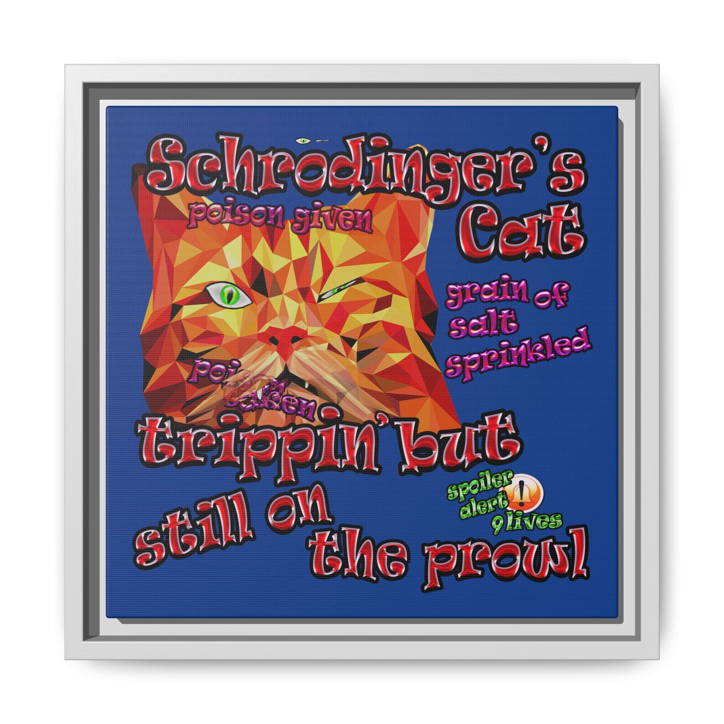 schrodinger's cat - framed canvas art (dark blue)