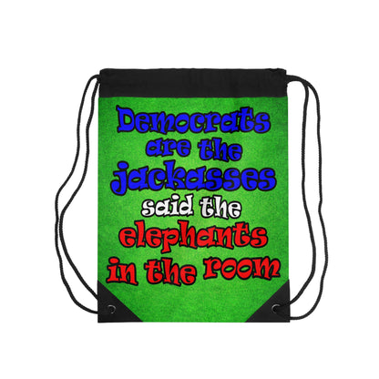 donkeys and elephants - Drawstring Bag (green turf)