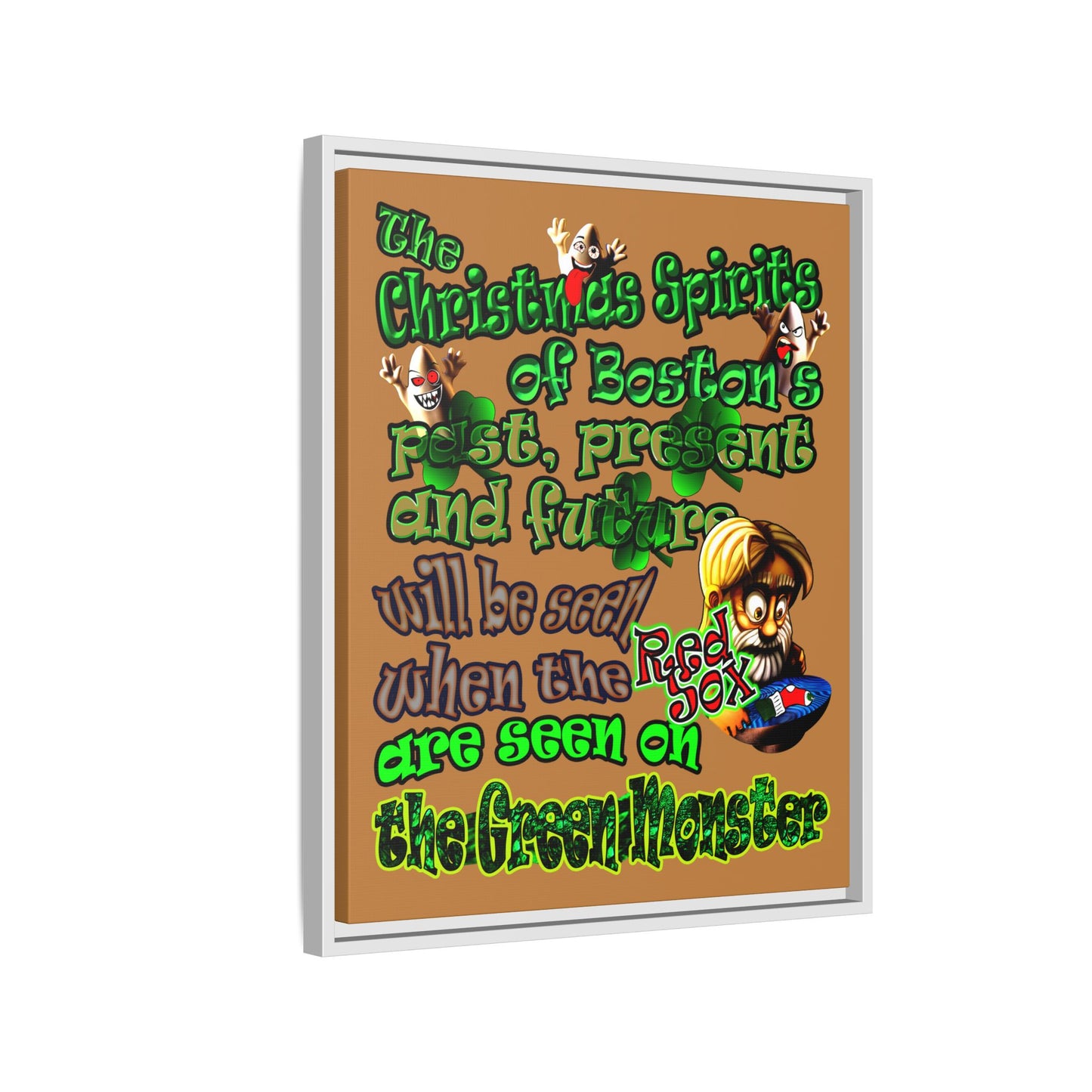 christmas spirits of boston - framed canvas art (light brown)