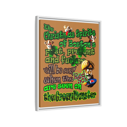 christmas spirits of boston - framed canvas art (light brown)