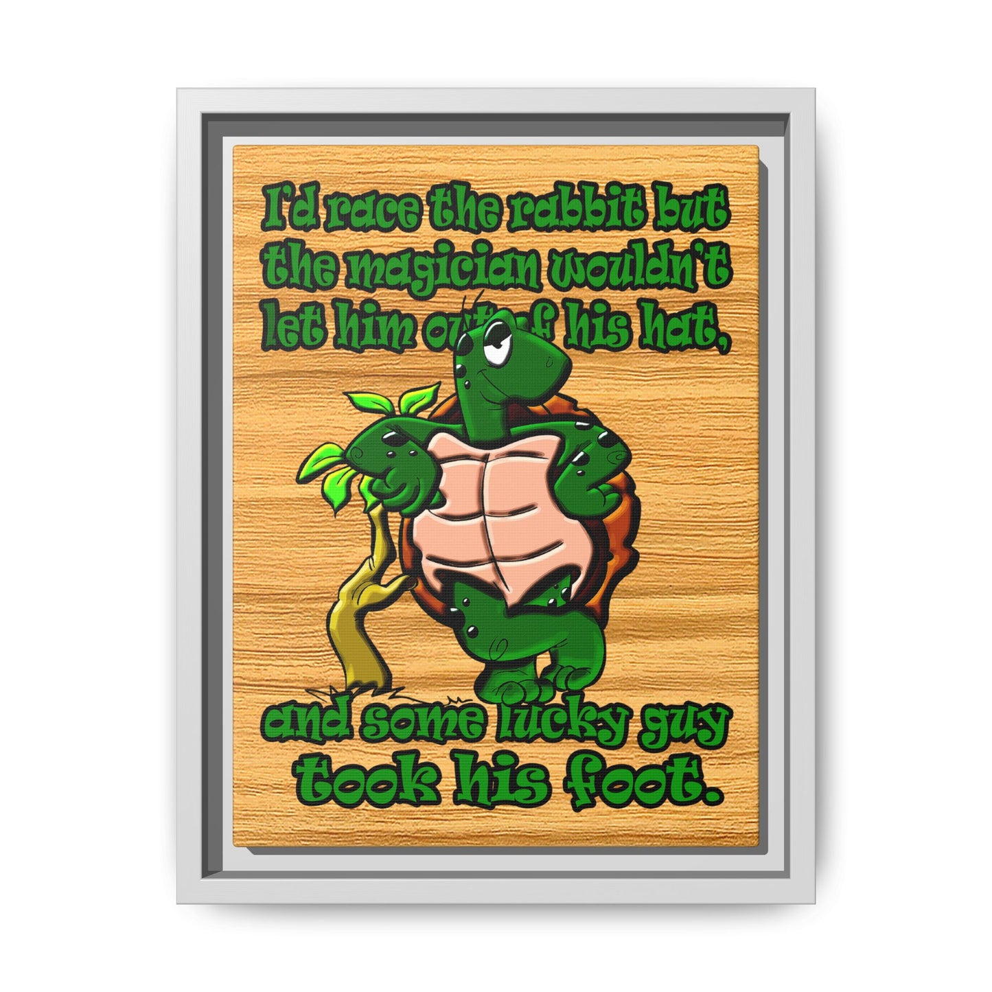 turtle race - framed canvas art (butterscotch wood finish)
