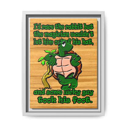 turtle race - framed canvas art (butterscotch wood finish)