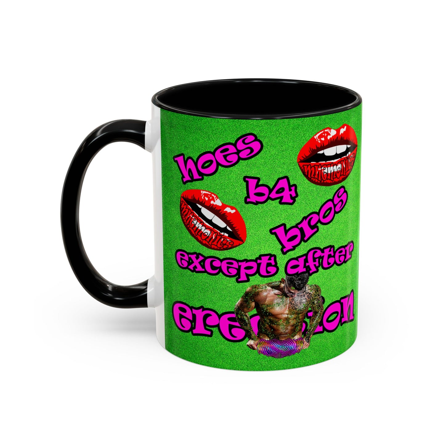 hoes b4 bros - Accent Mug (green turf)